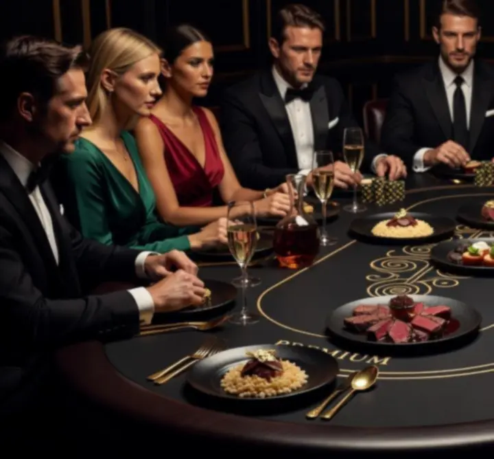 Pókerasztal mellé szervírozott fine dining fogások és prémium italok.