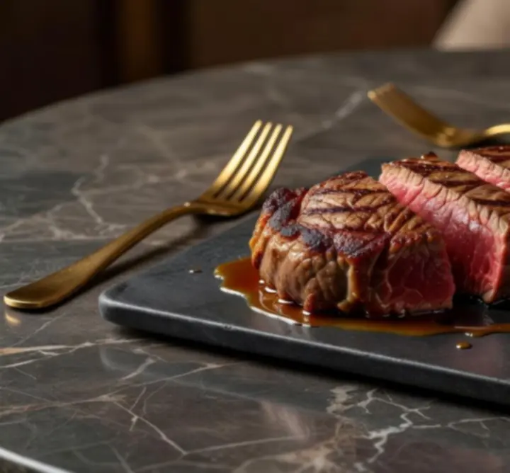 Steak, kaviár és borospalack kompozíció a Program Center 365 gasztronómiai bárjában